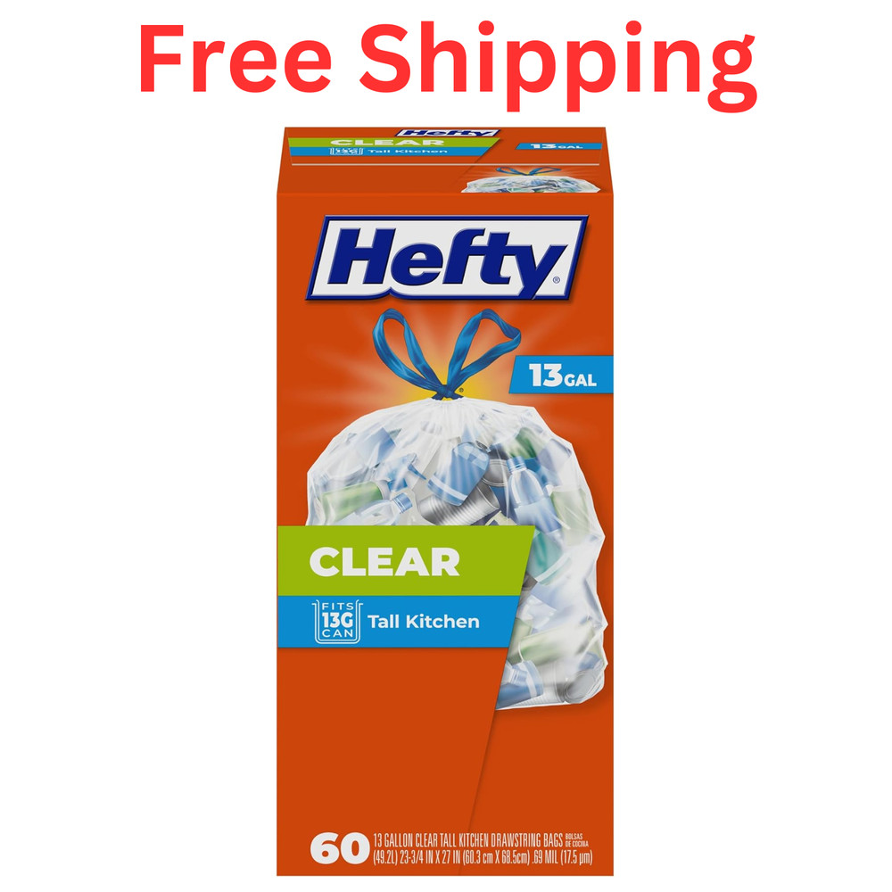 Hefty Clear Trash Bags, Clear, 13 Gallon, 60 Count