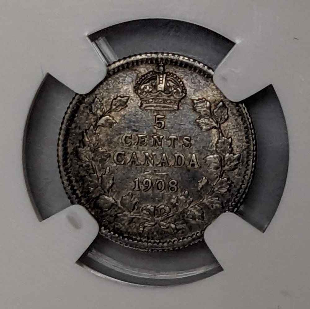 1908 Canada 5c Small 8 NGC AU 53