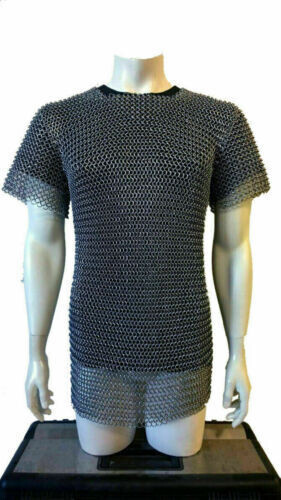 MEDIUM SIZE ALUMINIUM CHAINMAIL SHIRT BUTTED MEDIEVAL HAUBERGEON ARMOR