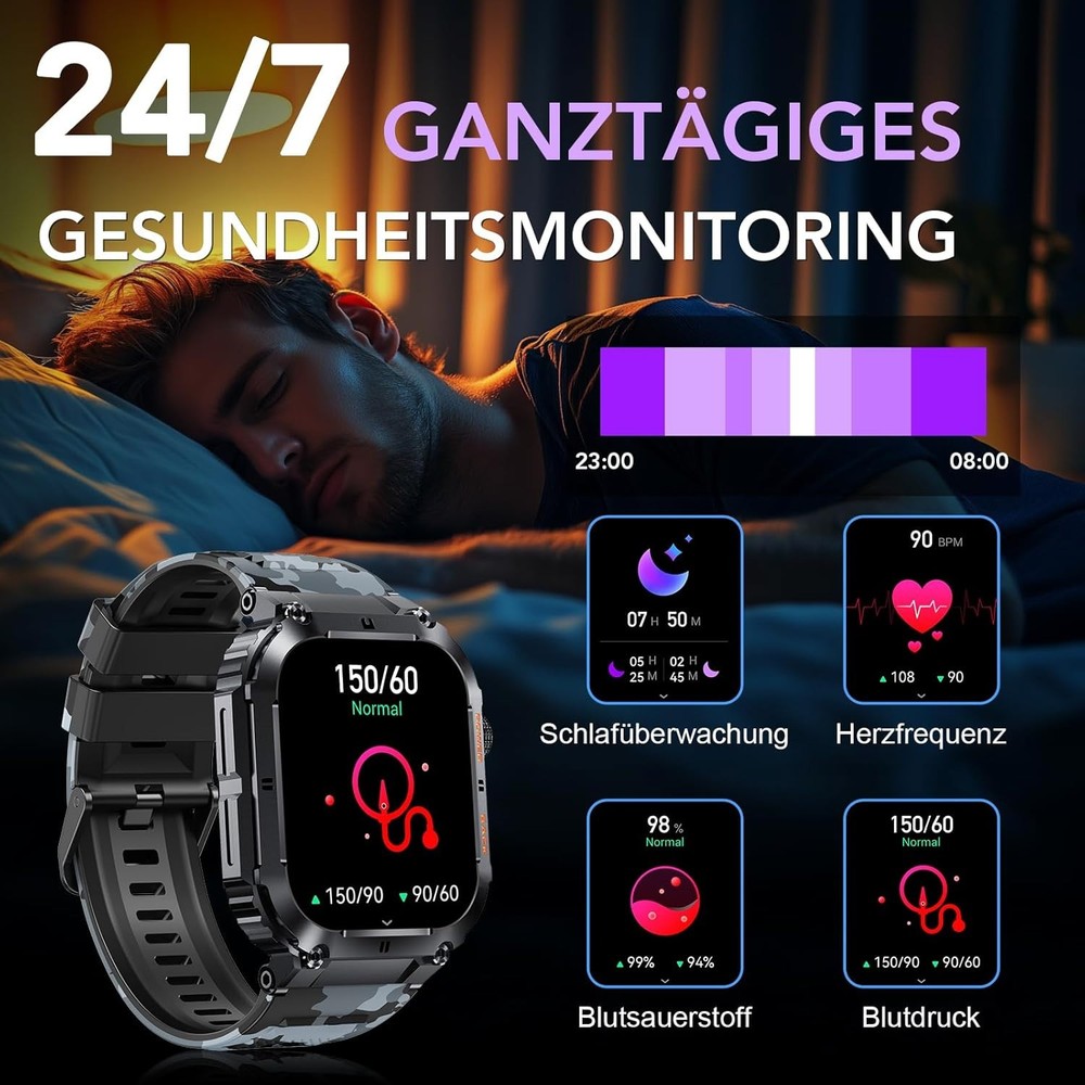 Smart Watch Men with Phone Function Bluetooth WiFi Waterproof Sleep Tracker