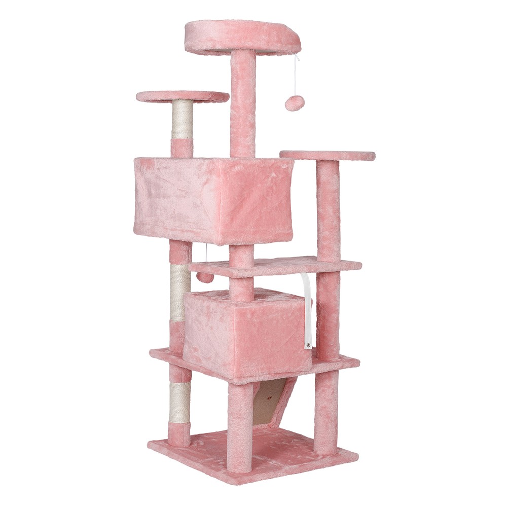 55 Inch Multi-Level Cat Tree Tower Kitten Condo House with Scratching Posts Pink