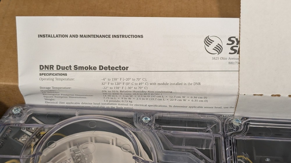 System Sensor intelligent non-relay duct smoke detector DNR