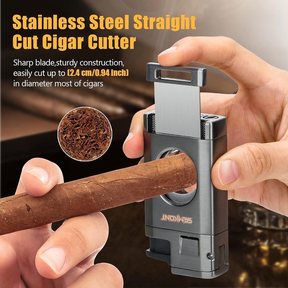 Triple Jet Flame Cigar Lighter with Cutter, Windproof Butane Refillable Torch Li