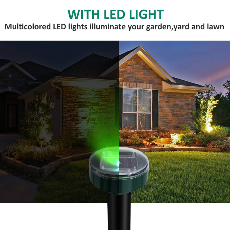 Solar Ultrasonic Animal Repeller Outdoor Mole Gopher Pest Control Spike W/ Light