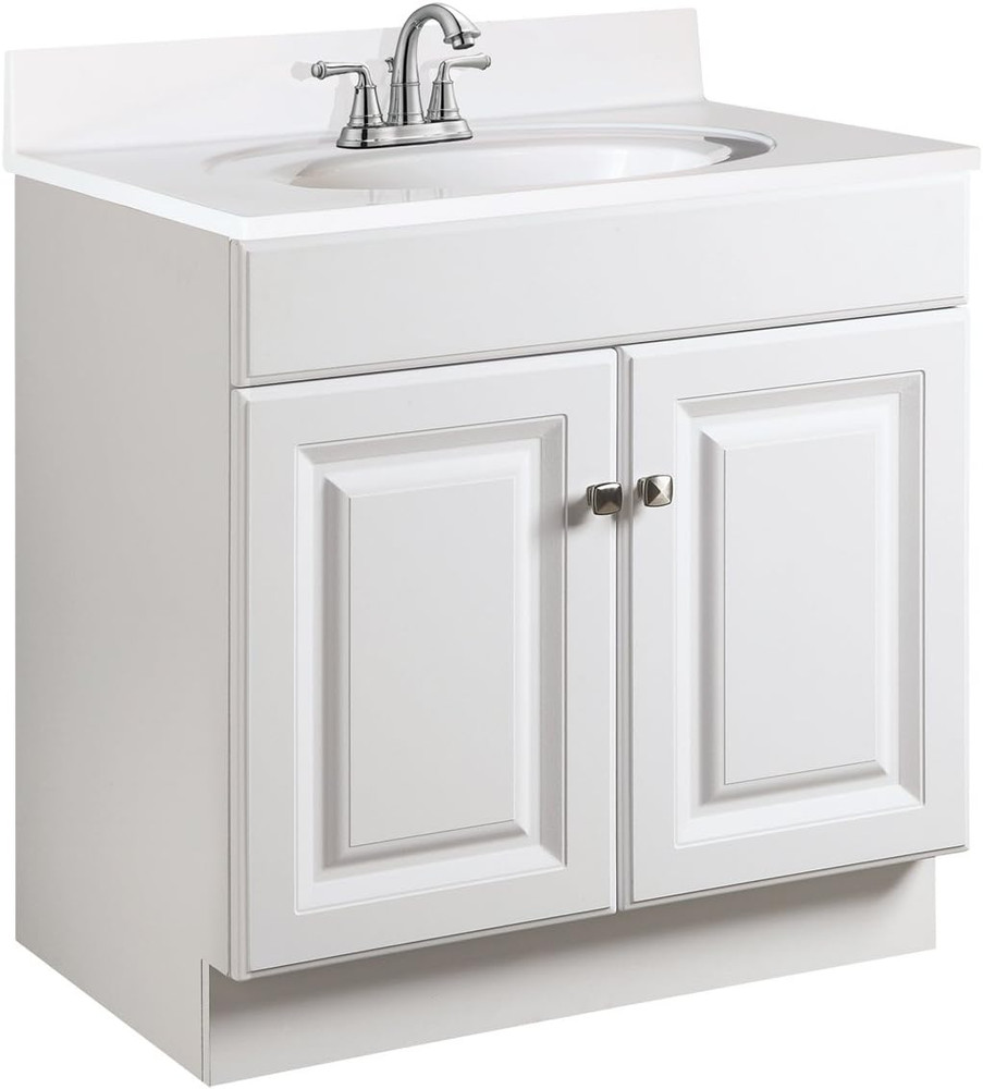 Wyndham 30" White Bathroom Vanity - Solid Wood, Ready to Assemble