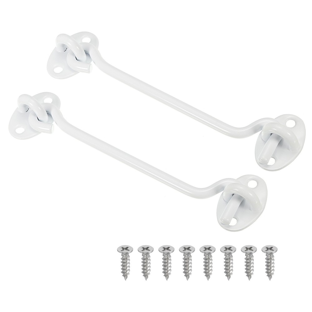 2Pcs 6" Hook Eye Latch, Privacy Hook and Eye Latch Gate Latch Lock White