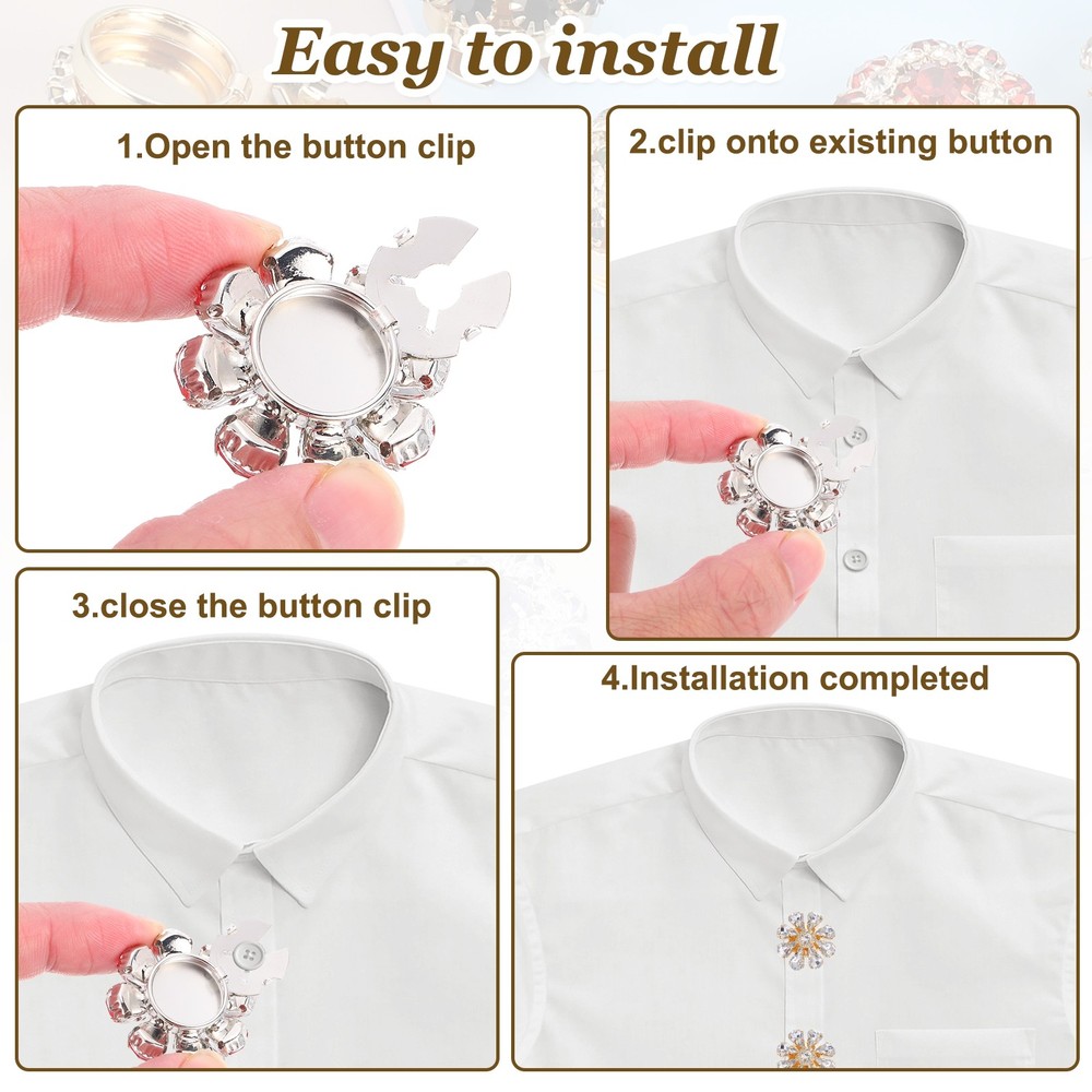 5 Pcs Rhinestone Button Covers, Water Drop Buttons, AB Iridescent/Silver