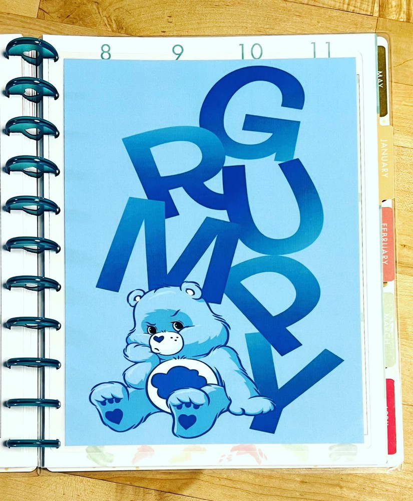 Blue Grumpy Bear Two Sided Dashboard 4 use w BIG Happy Planner~