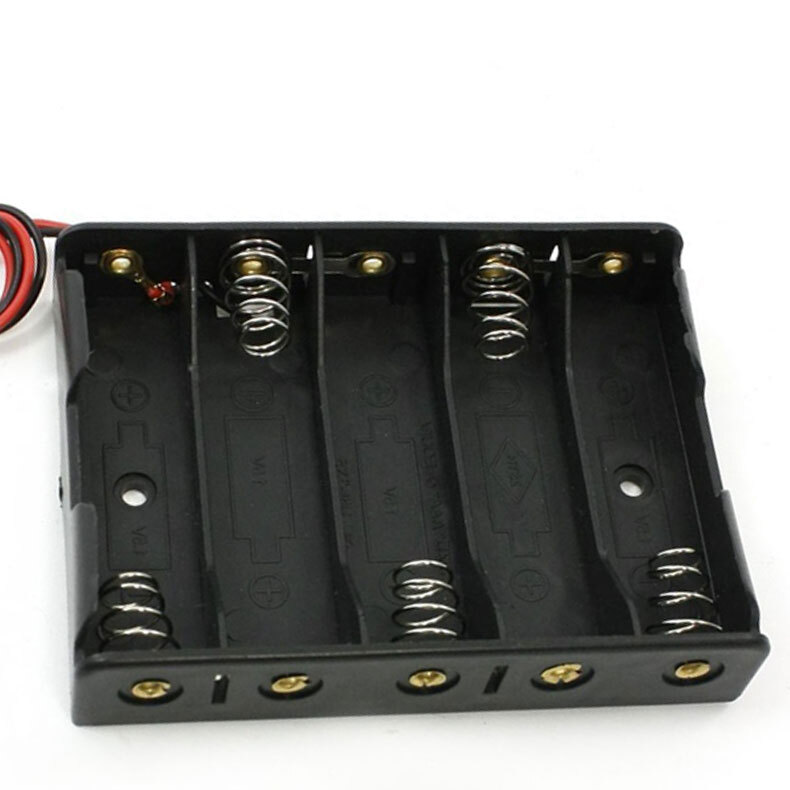 5-AA Slots Battery Spring Clip Holder Case Plastic Storage Box Flat Series 7.5V