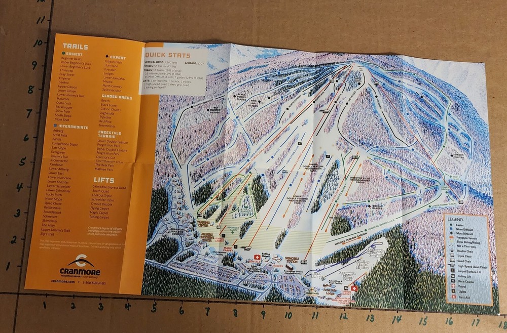 1960'S CRANMORE SKIMOBILE TRAIL MAP BROCHURES(2 DIFF.) PLUS 4 CURRENT TRAIL MAPS
