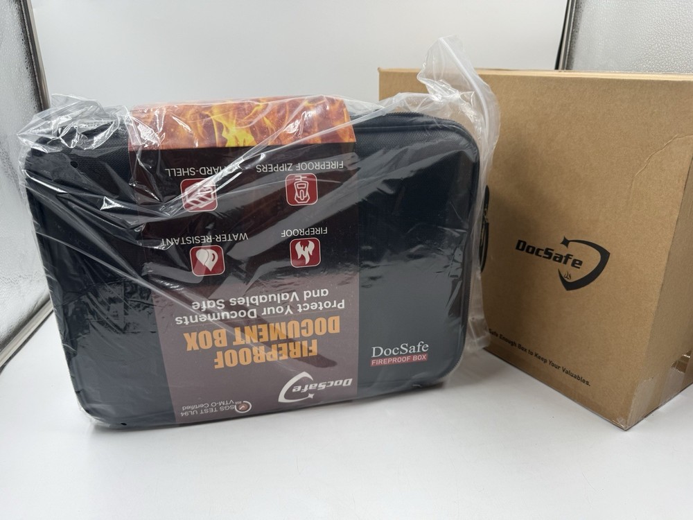 DocSafe Fireproof Document Box with Lock＆Shoulder Strap, Hard-Shell Case--BLUE