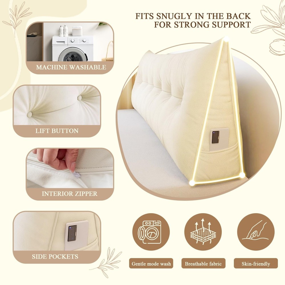 Headboard Pillow Queen, Large Triangular Wedge Headboard Pillow for Reading a...