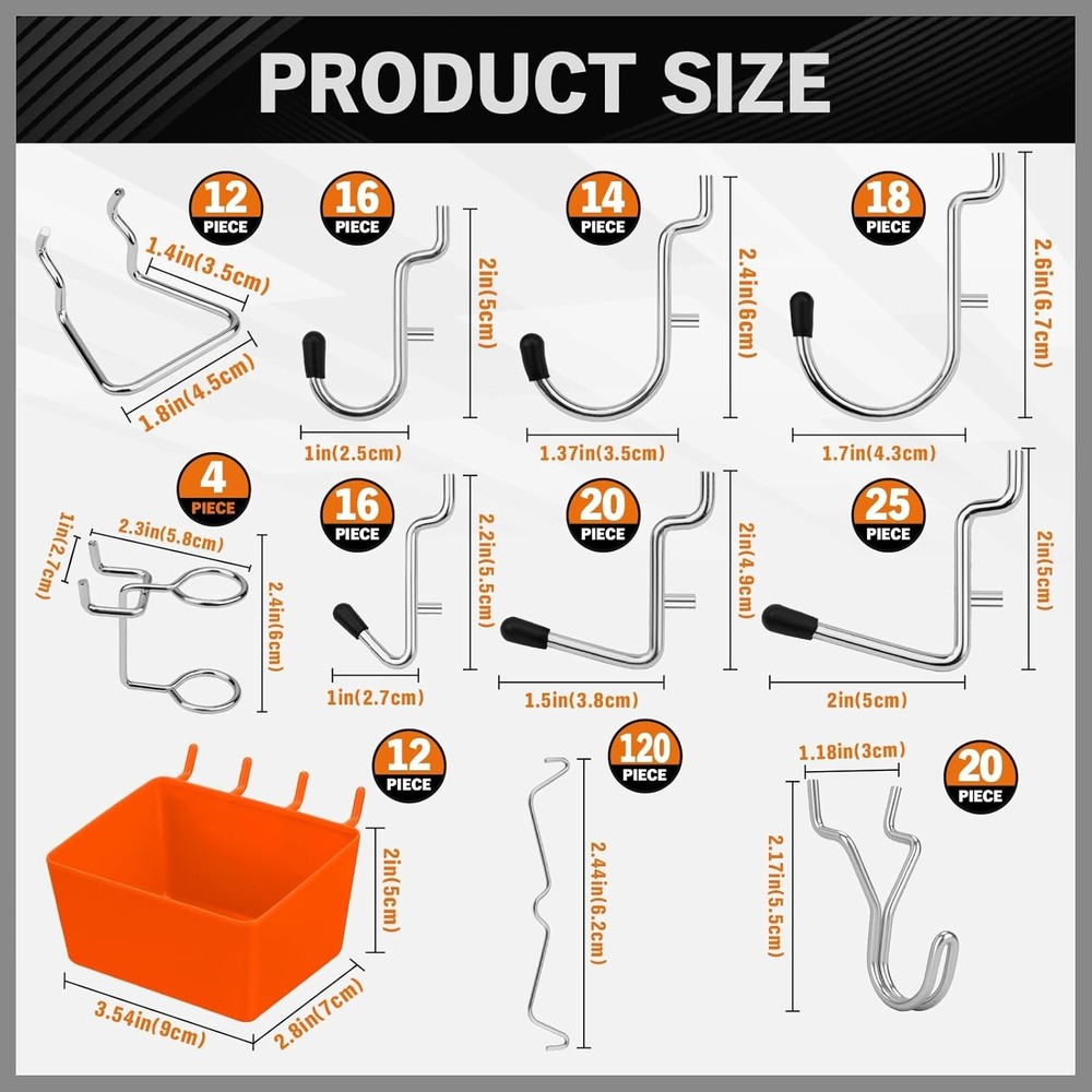 Heavy-Duty Pegboard Hooks & Bins - Garage Workshop Organizer