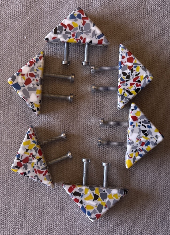 Set of 6 Terrazzo Triangle Drawer Knobs with Screws – Modern Cabinet Pulls