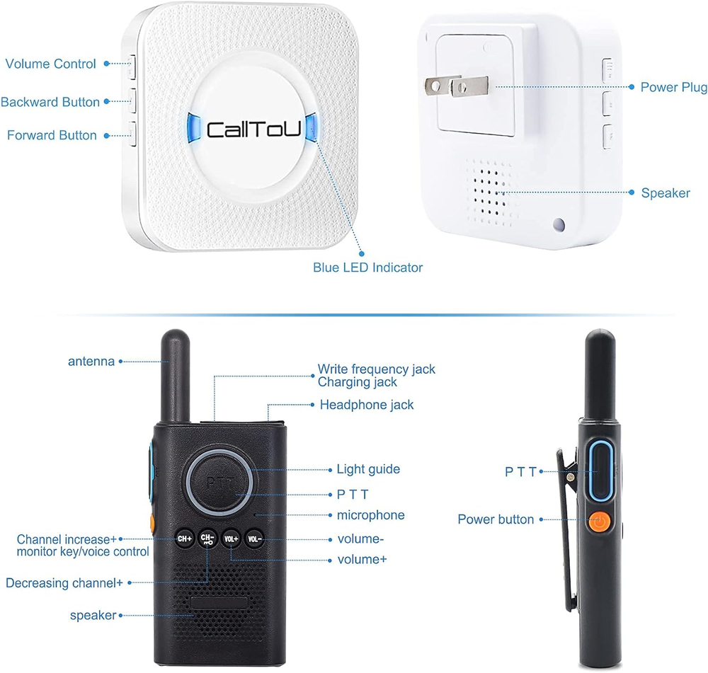 Caregiver Pager Wireless Alert Button Home Intercom System Long Range 2 Way Radi