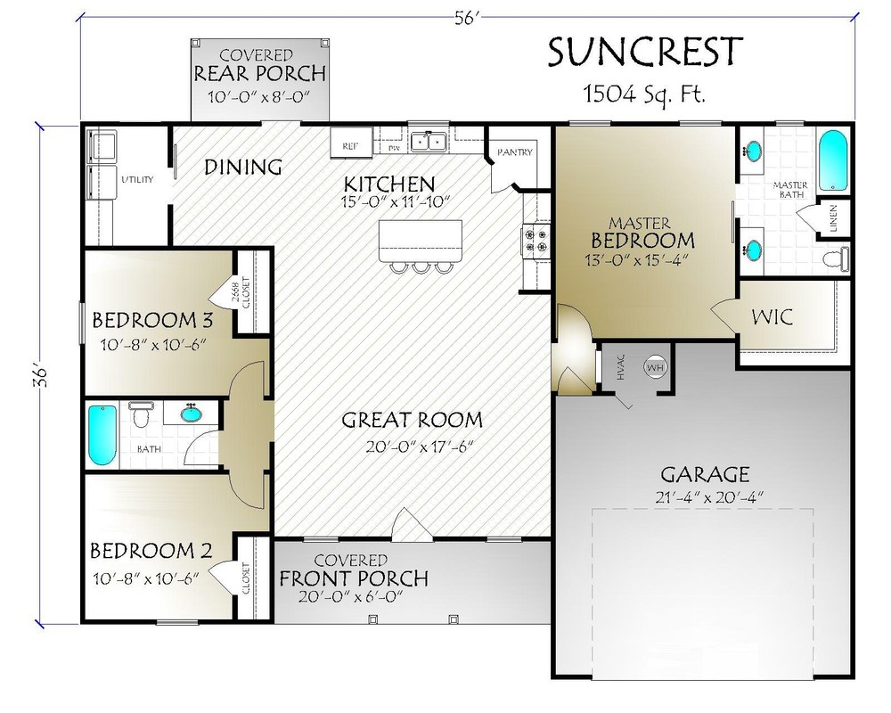 Suncrest House Plan 1504 Heated Square Feet