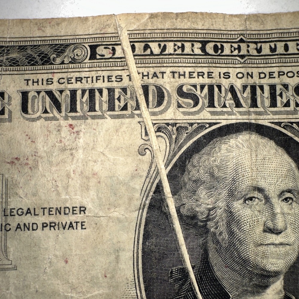 Unique $1 Dollar 1935D Error Fold Print Blue Seal, Silver Certificate U.S. $1