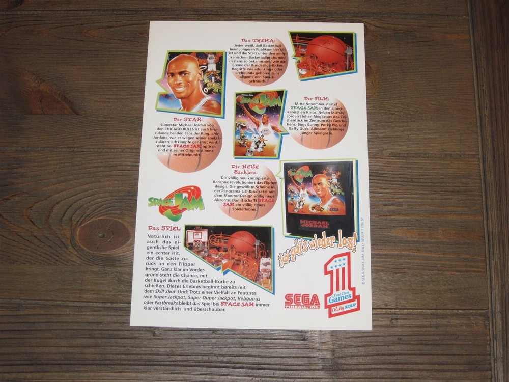 Space Jam German Sega Pinball Flyer Mint