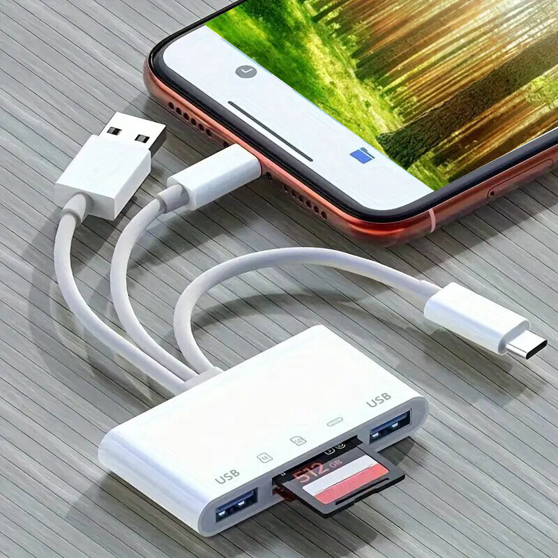 5 in 1 Multi-function TF/SD Card Reader USB Type-C OTG Adapter For iPhone/iPad