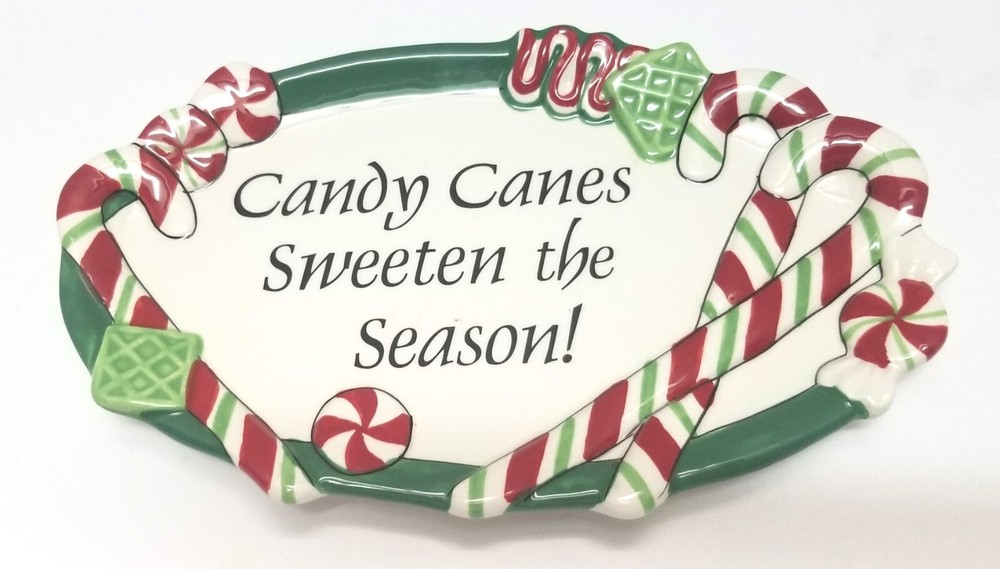 Fitz & Floyd Peppermint Santa Sentiment Dish Candy Cane Holiday Decor
