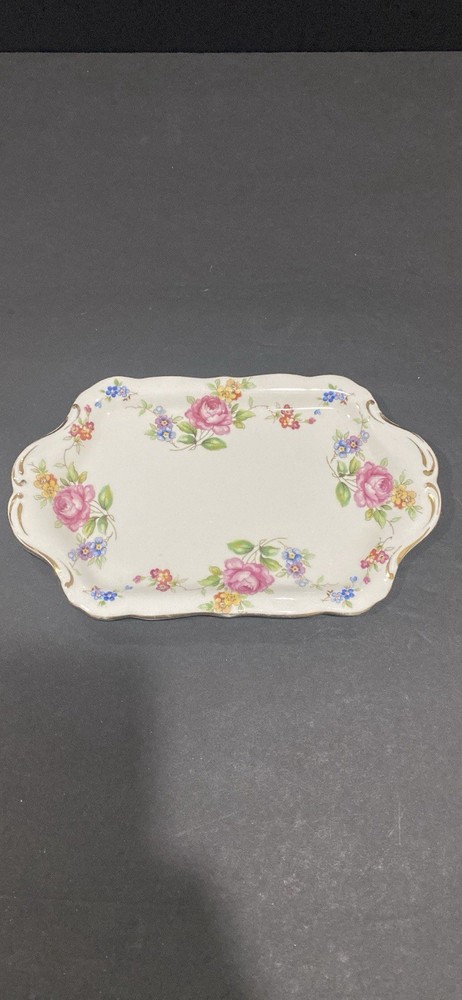 Hammersley Small Rectangular Trinket Tray Butter Dish Rose And Blue Daisys Eng.