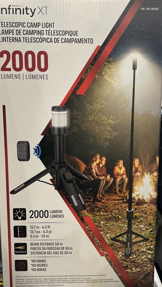 Infinity X1 2000 Lumen Telescopic Camp Light - Telescoping Tripod Camp Light
