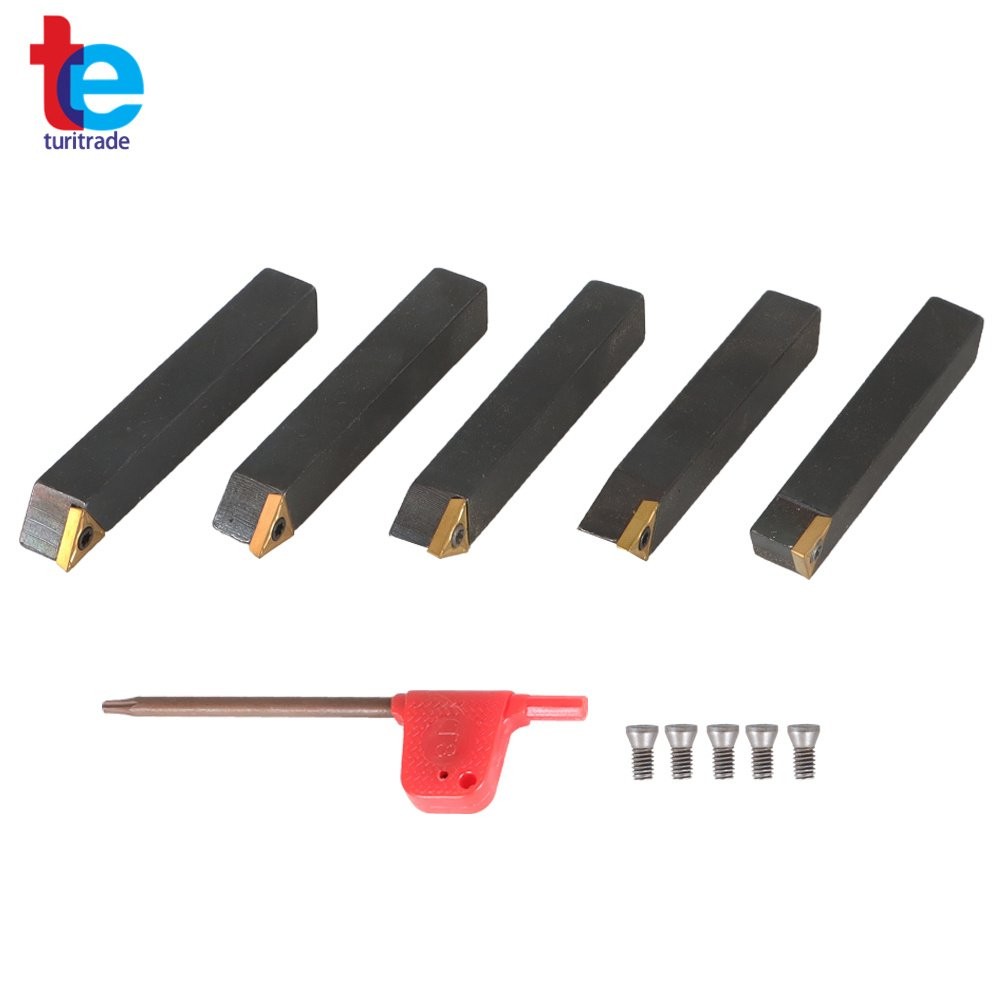 3/8 5 Pc Indexable Carbide Insert Turning Tool Bit Lathe Set Chipbreaker