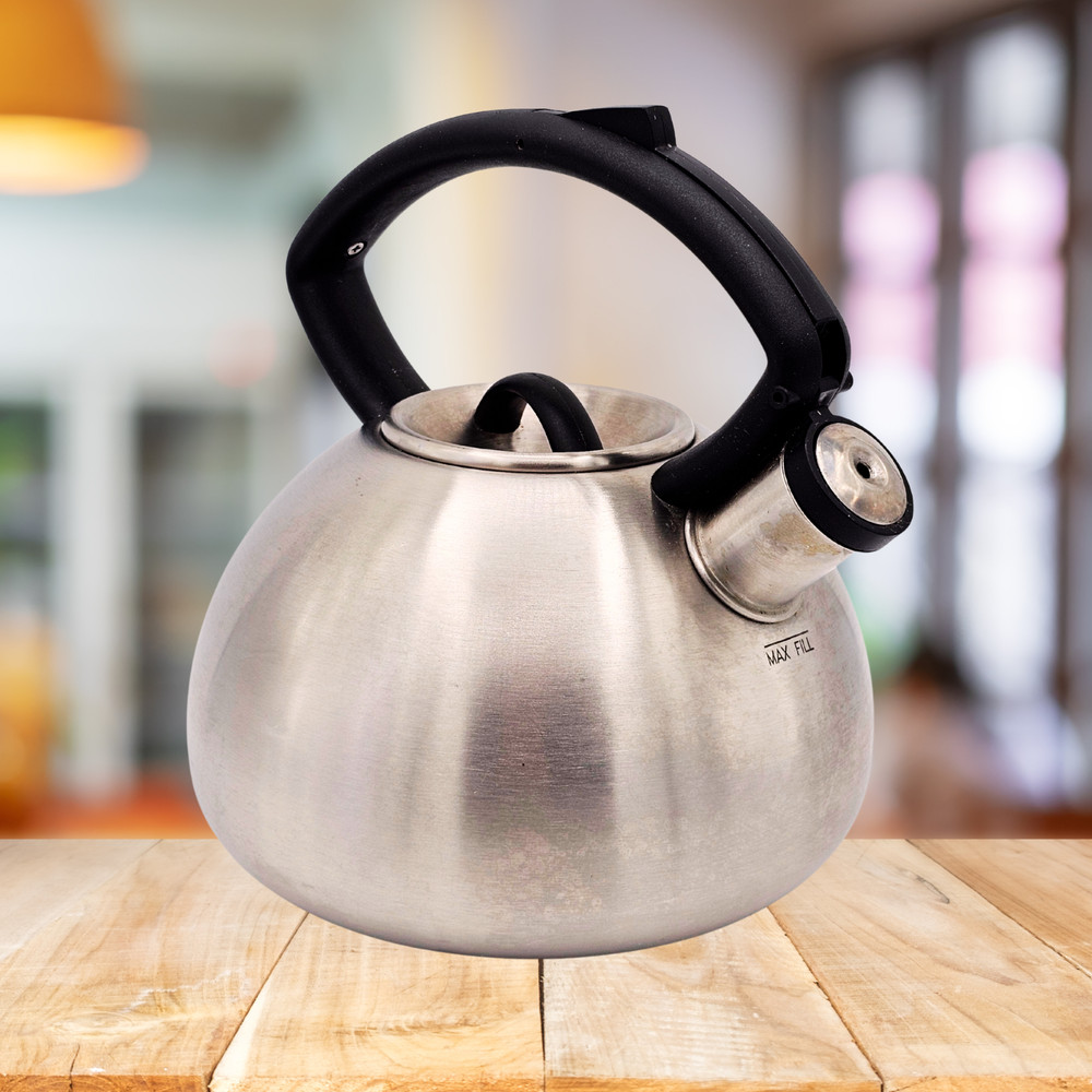 Copco Stainless Steel Whistling Tea Kettle Black Handle Stovetop