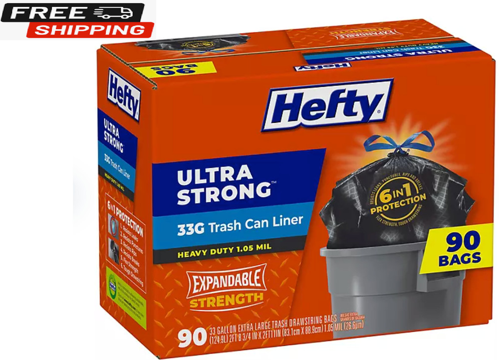 Hefty Ultra Strong Drawstring Trash Bags, Unscented (33 gal., 90 ct.)