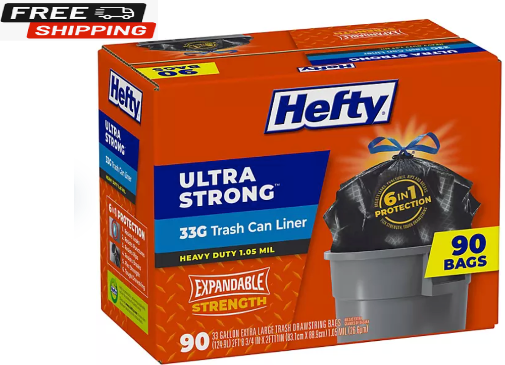 Hefty Ultra Strong Drawstring Trash Bags, Unscented (33 gal., 90 ct.)