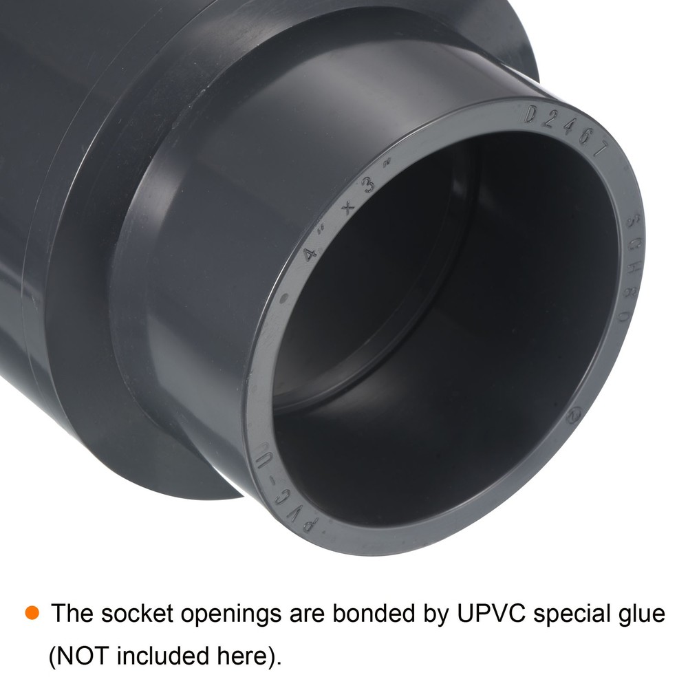 4"x3" SCH80 UPVC Reducer Pipe Fitting Straight Coupling Connector, Grey