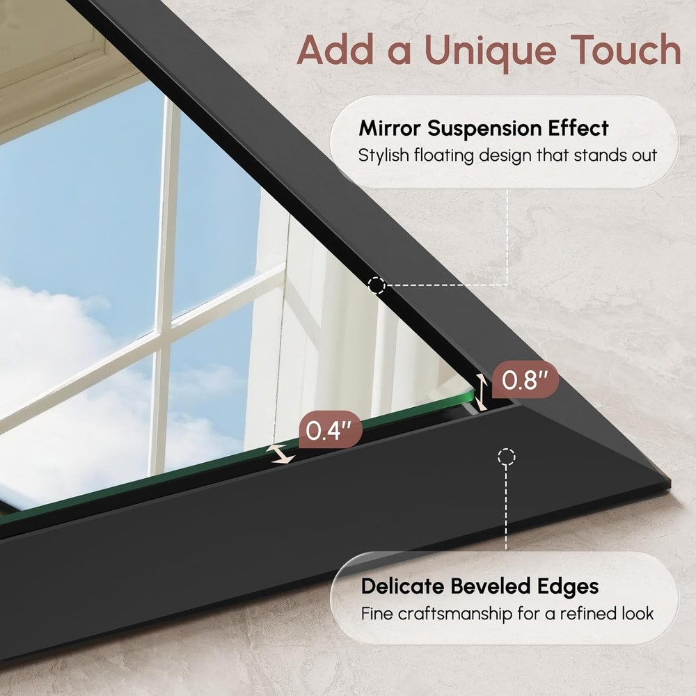 USHOWER 30x40 Rectangular Bathroom Mirror Black Aluminum Frame Beveled Mirror US