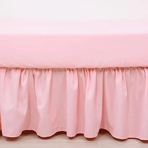 3 Pieces Crib Bedding Set for Girls- Solid Ruffle Quilted Includes Pink