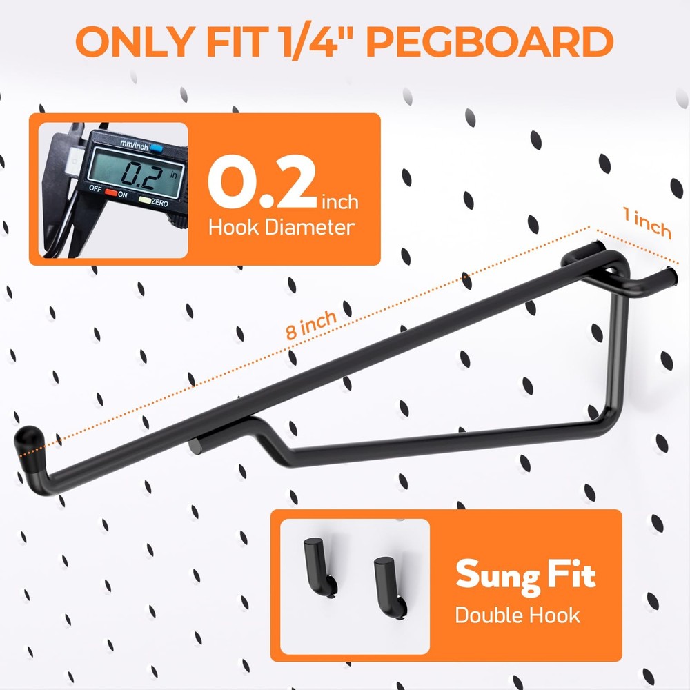 8" Pegboard Shelf Hooks, 8 Pack Black Pegboard Shelf Brackets Hooks, 1/4 Inch...