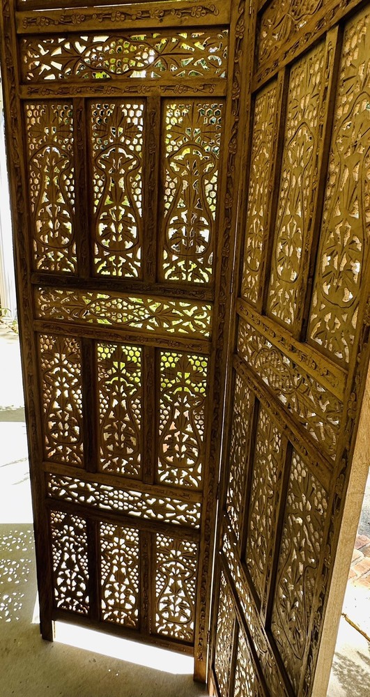 Vintage Boho Teak Room Divider 3 Panels