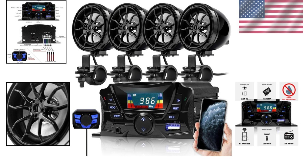 Dynamic Bluetooth Motorcycle Speakers with Weatherproof Design & Easy Setup