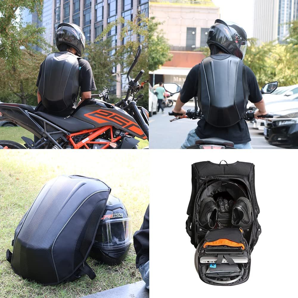 Motorcycle Backpack Hard Shell Carbon Fiber Pattern Waterproof Back Pack Saddleb