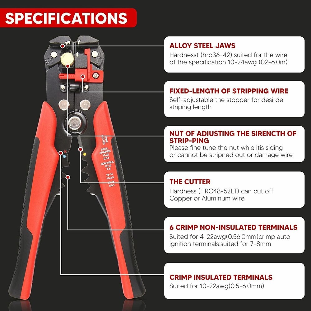 Wire Stripping Tool, Self-adjusting 8-Inch Automatic Wire Stripper/Cutting Plier