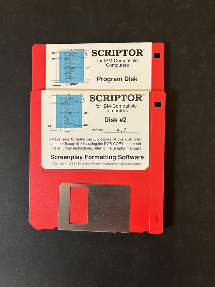 Vtg Scriptor Screenplay Formatting Software 3.25 floppy discs IBM DOS