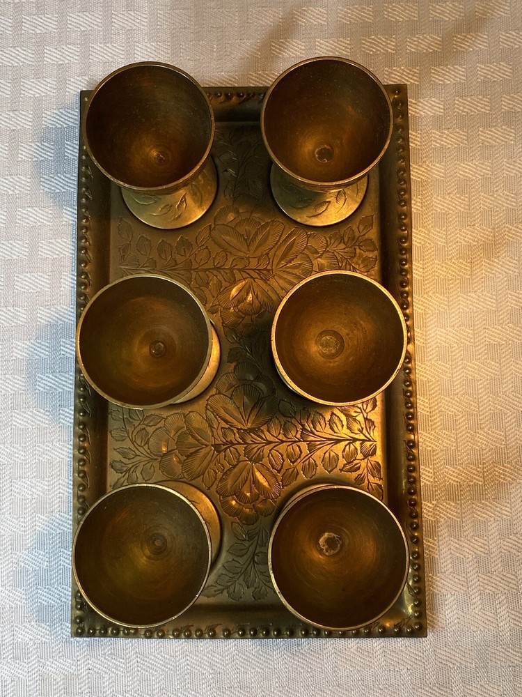 Brass Cordial- Sherry Set With Tray