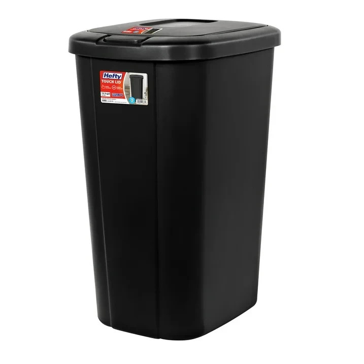 Hefty Kitchen Trash Can, 13.3 Gallon Plastic Touch Top Garbage Bin with Push But