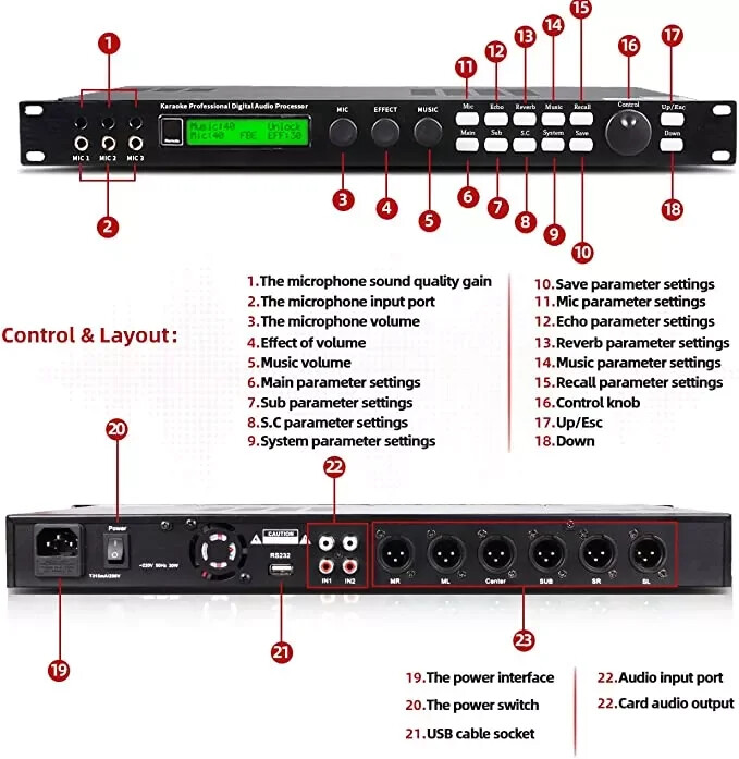 Professional Digital Audio Processor Interface Prevent Howling Audio Effector