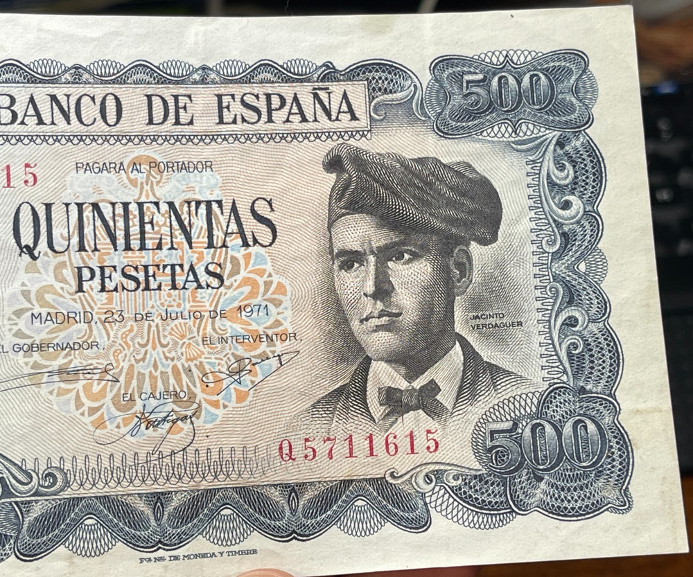 1971 Spain 500 Pesetas Banknote Crispy Condition High Value