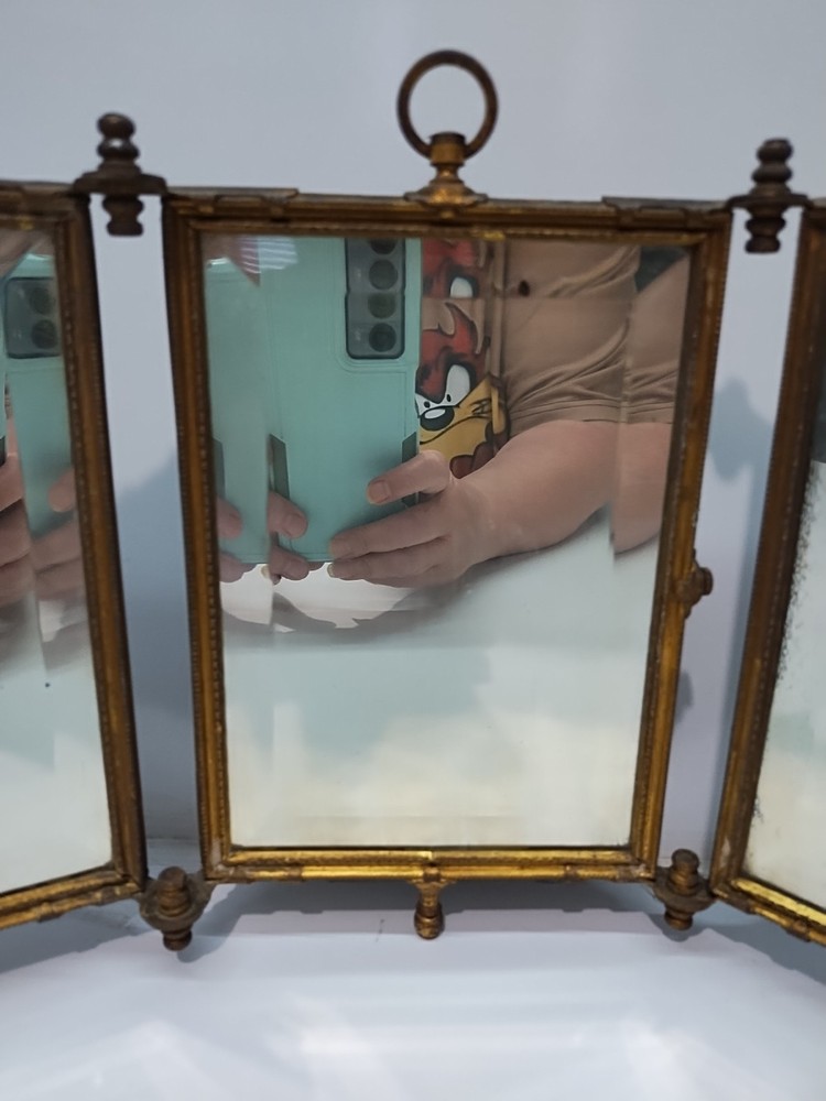 vitage brass triptych folding mirror