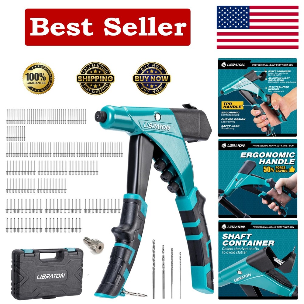 Robust Manual Riveting Tool with Interchangeable Heads - Strong & Efficient