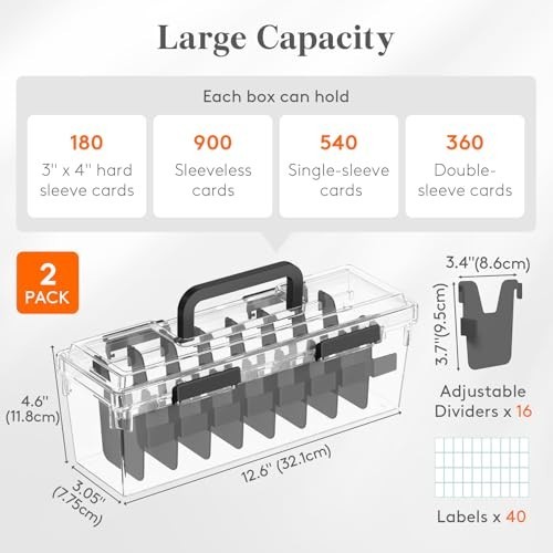 Trading Card Storage Box 2 Pack, Adjustable Dividers, Stackable Case, Fits MTG &