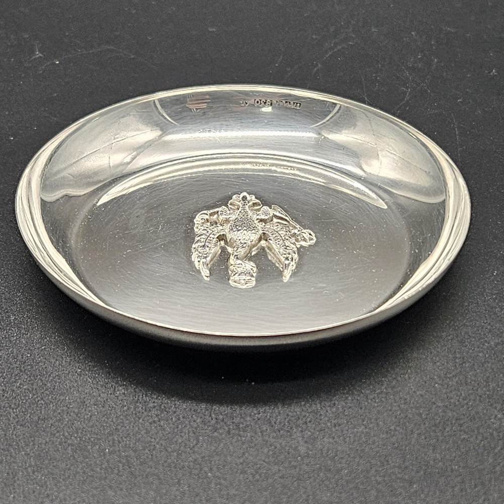 Solid Silver 830 Trinket/Coin Dish with King's Hussars Symbol UK/c1911