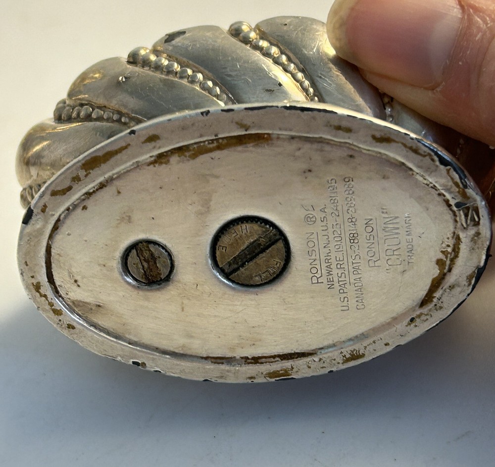 Crown For Ronson Table Lighter Mid-Century Modern Oval Silver Tone Vtg