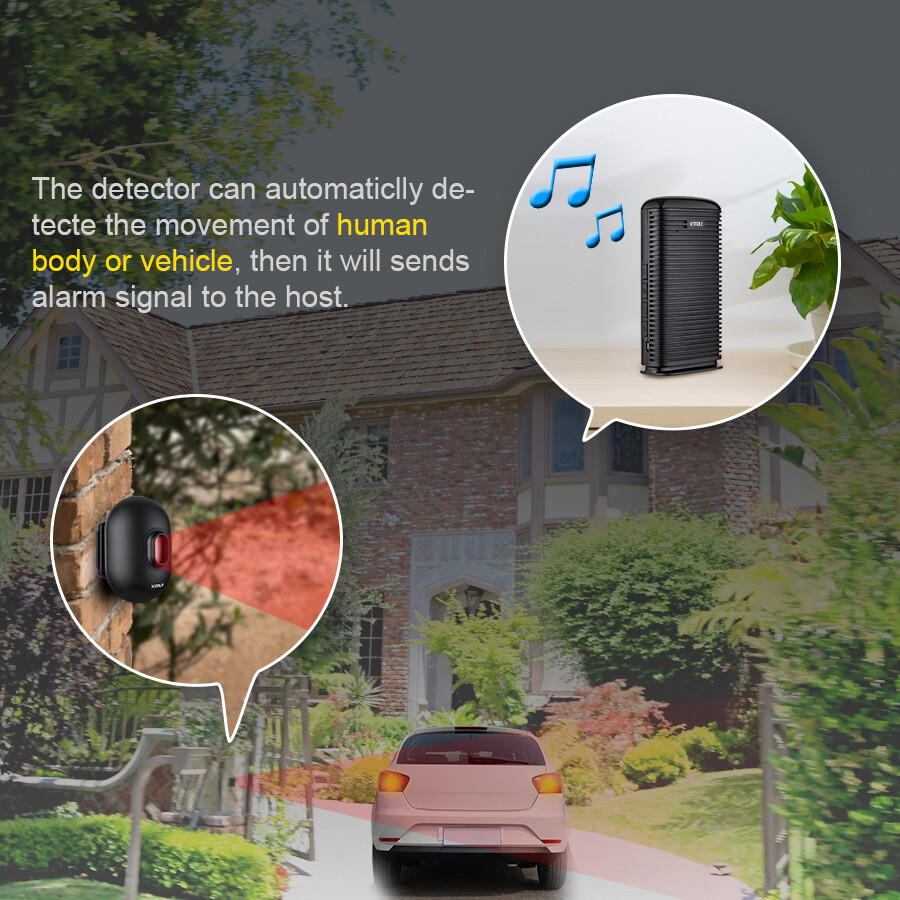 Wireless Driveway Alarm Motion Sensor Home Garage Alert Chimes Security System