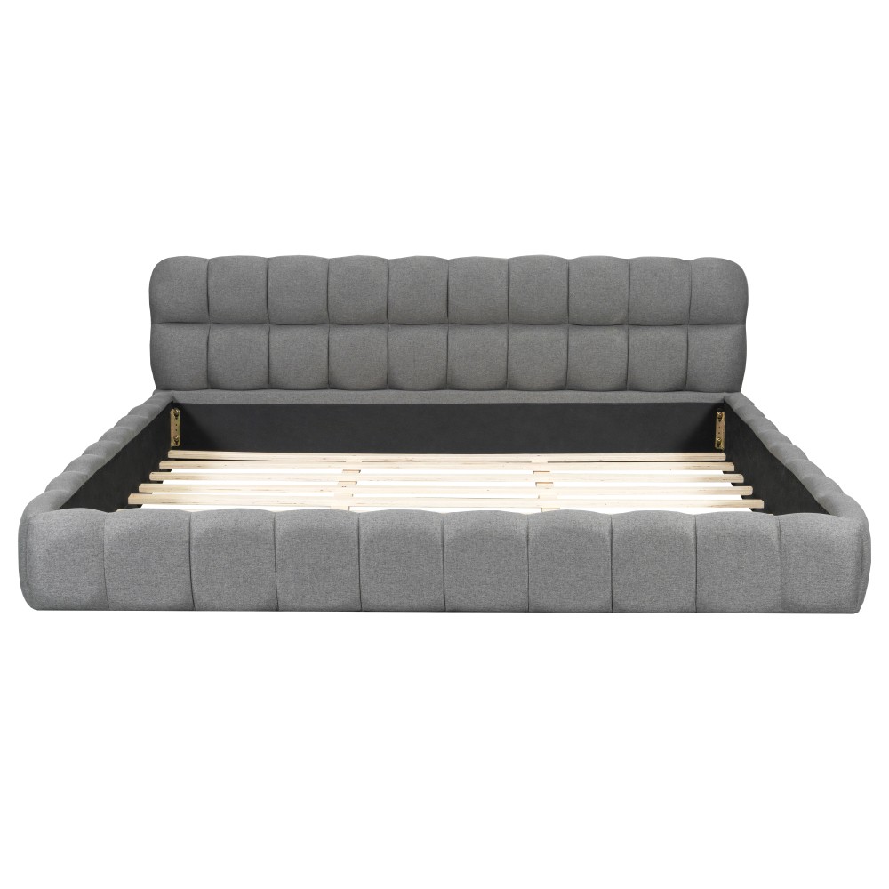 King Upholstered Platform Bed w/ Solid Wood Frame, Gray Linen, 2000lbs Support
